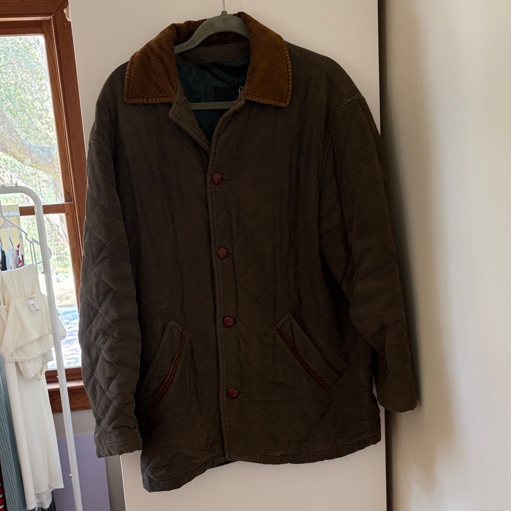 Men's Olive Brown Quilted Jacket with Corduroy Collar